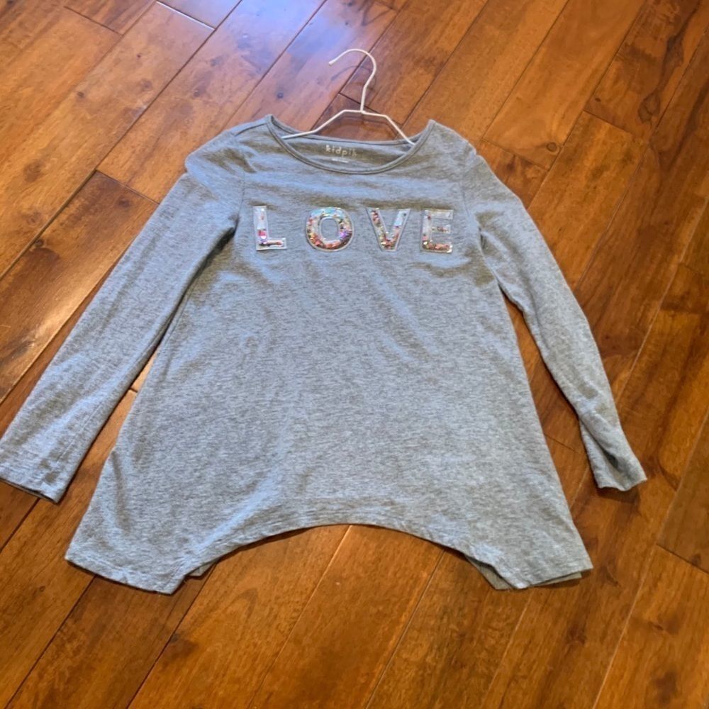 Girls Kidpik gray love top bubble letters